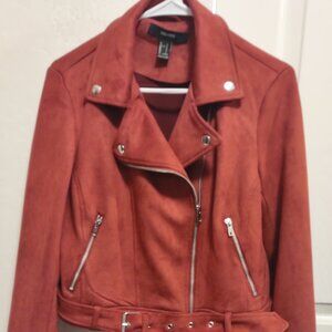 Forever 21 Red Faux Suede Cropped Moto Jacket